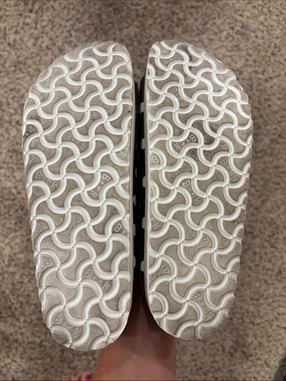 Birkenstock Black and White Polka Dot Two-Strap Slide Sandals - Picture 2 of 3